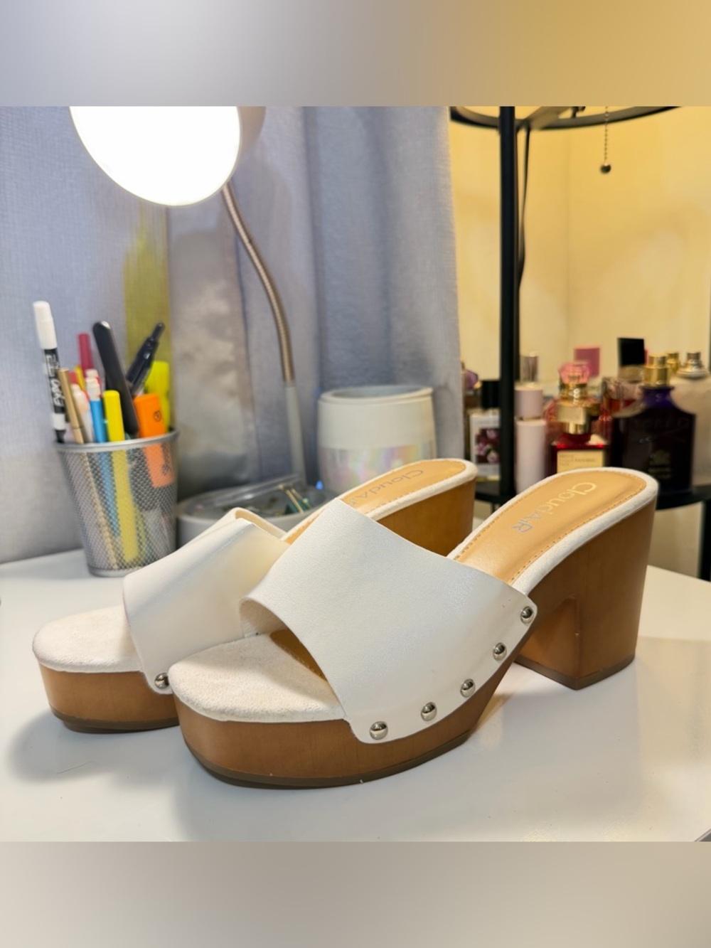 Charles By Charles David White Platform Clog Slides